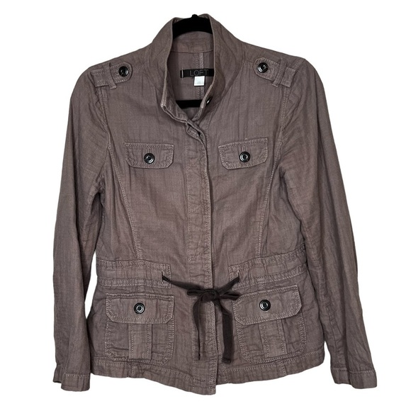 Loft Womens Petite Medium PM Military Jacket Brown Lightweight Drawstring Front - Picture 1 of 8